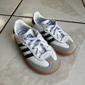 adidas Kids Samba Sneakers in White & Green with Gum Sole